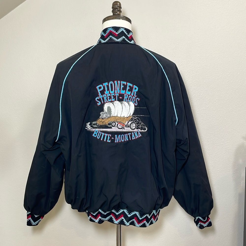 Vintage Black Jacket with Turquoise Piping and Multicolor Trim